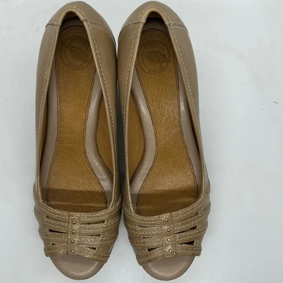 Nurture Women's Shoes Tan Leather Carmen Peep Toe Wedge Snakeskin Size 8.5 M - Picture 8 of 12